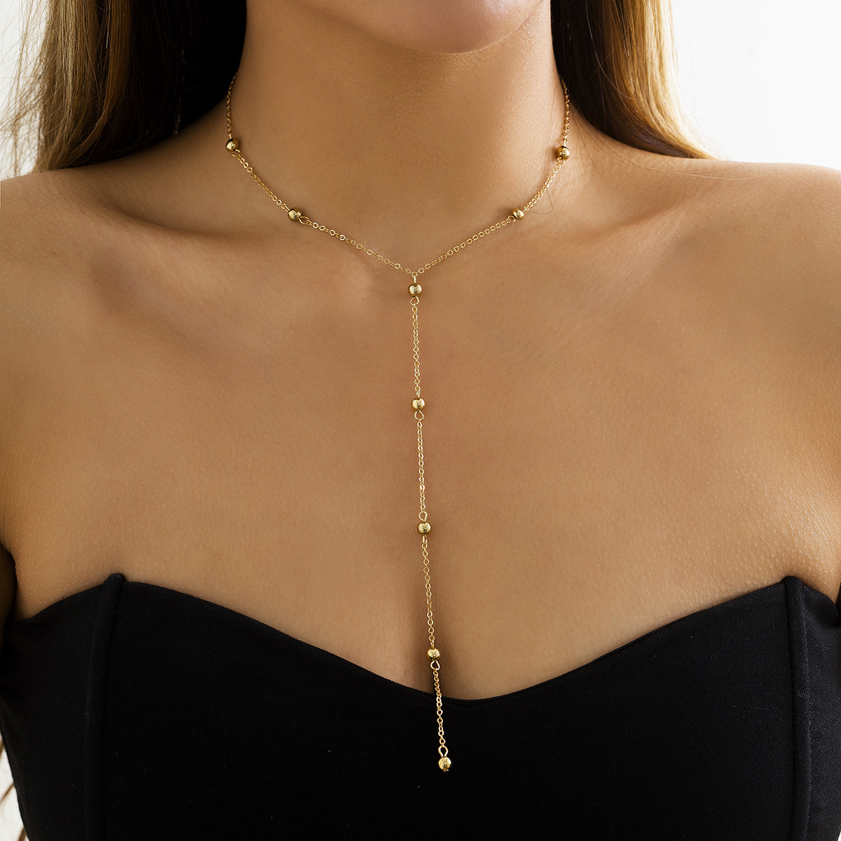 fashion Jewelry cool and elegant long tassel chain geometric collar versatile metal niche necklace