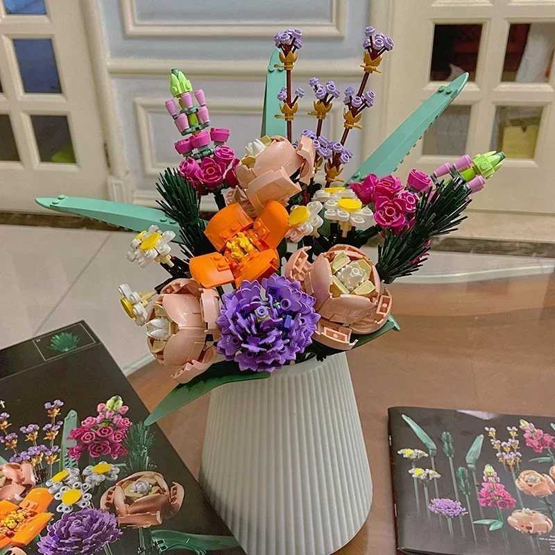 Romantic Rose Bouquet Building Blocks 10280 Creative Home Desk Plant Decoration Mount Brick ToyC hristmas Gifts For Girls LadyC250213