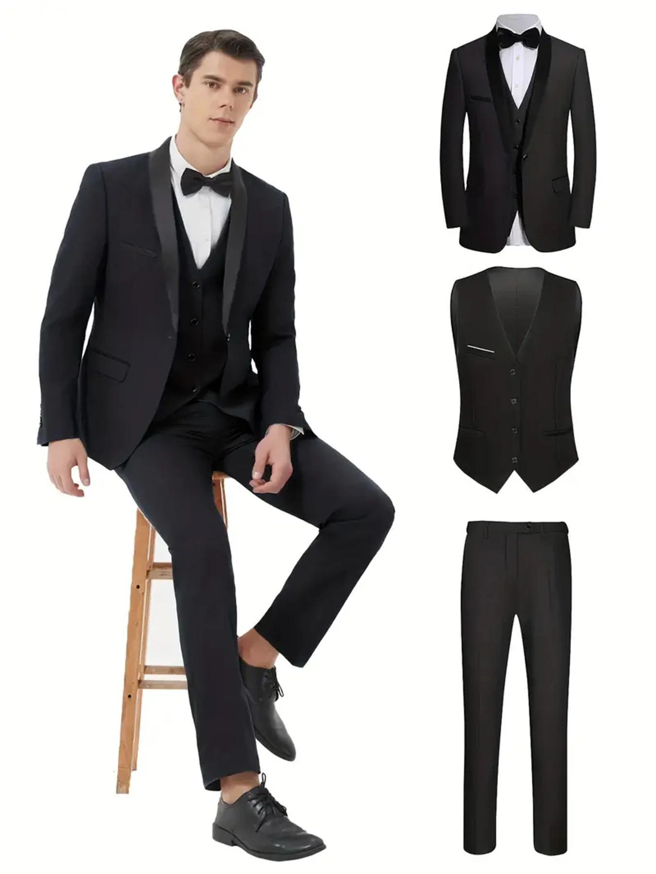 Mens Green Collar Formal Wedding Dress Three Piece Set Orthogonal Set 250210