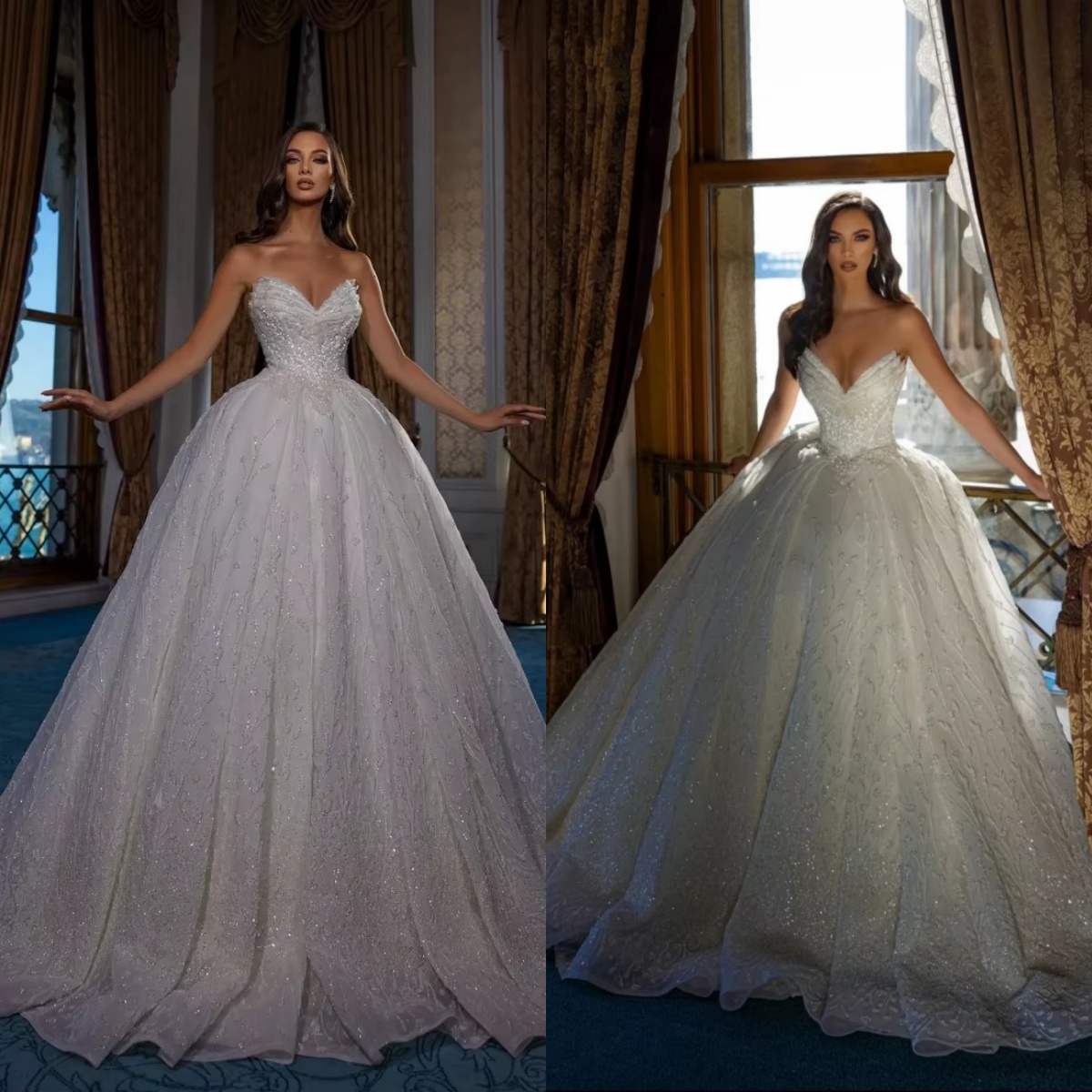 Classic Women Wedding Dress Sweetheart Neck Sleeveless Bridal Gowns Sequins Appliques Sweep Train Dress Custom Made vestidos de novia