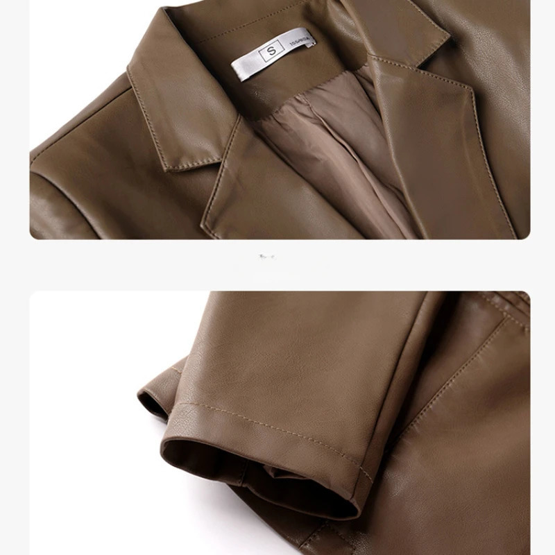 Simple PU Leather Women Blazer and Jackets Autumn Winter Clothes Female Suit Coat Office Ladies Elegant Stylish Outerwear Tops 250213