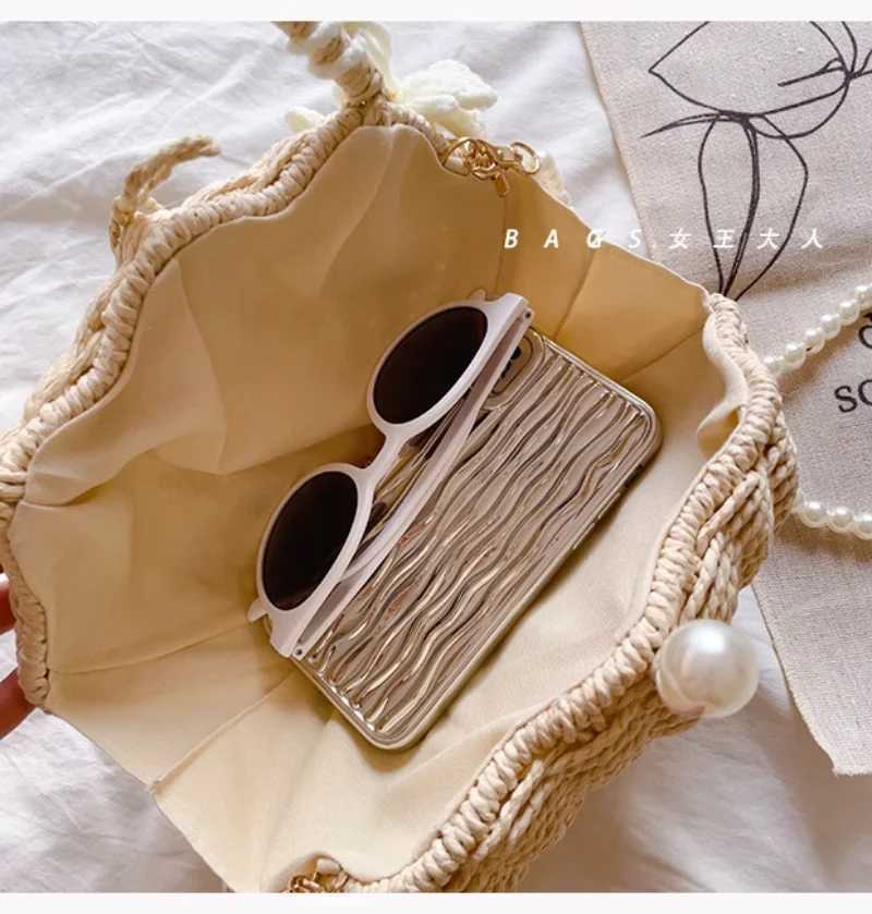 Shell rattan str woven diagal cross small bagcute fairy changemobile facefiable woven beach bag Y250212