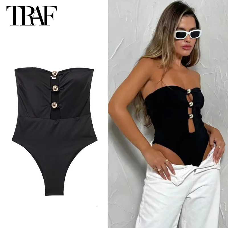 TRAF Black Sexy Tight Bodysuit Women off Shoulder Bodys for White Sleeveless Bodysuits Woman Outfits Lingerie 250211