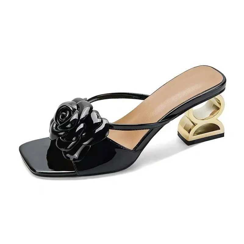 Women Shoes 2024 New Summer Fashion Flowers Black Beige Gold Dress Party Wedding Female Sandals Big Size Y250213