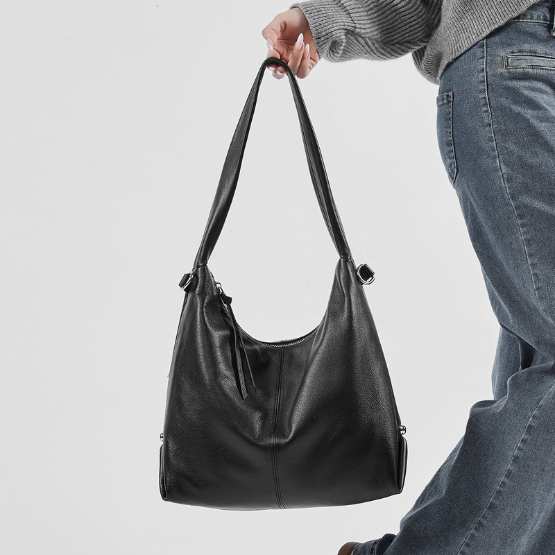 Bag Real Leather Large Capacity Stylish New Korean Version Trendy Fashion Solid Color Casual Commuting Shoulder Tote Women's Bag