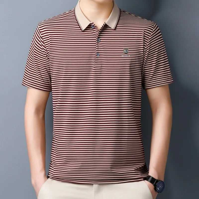 Cotton short sleeved T-shirt for mens summer new lapel striped printed loose dads polo shirt X250213