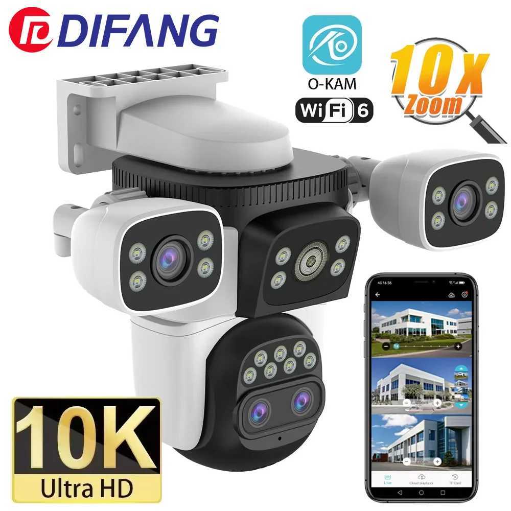 Smart Home System 10k Outdoor 10x Optics Zoom WiFi6 Caméra 20MP Écran quatre PTZ Suivi automatique Suivi 6K Double Lens Sécurité imperméable CCTV