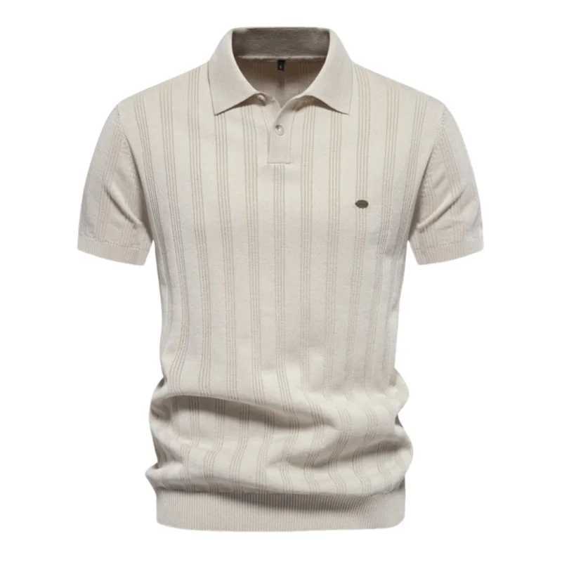 2025 Summer Knit Mens Polo Shirt Business Casual Striped Lapel Short Sleeve Henry Shirt T-shirt Comfortable Mens Clothing X250213