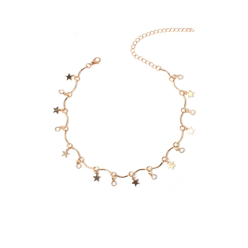 sweet and cool geometric star tassel versatile collarbone necklace, simple imitation crystal water wave sexy chain necklace
