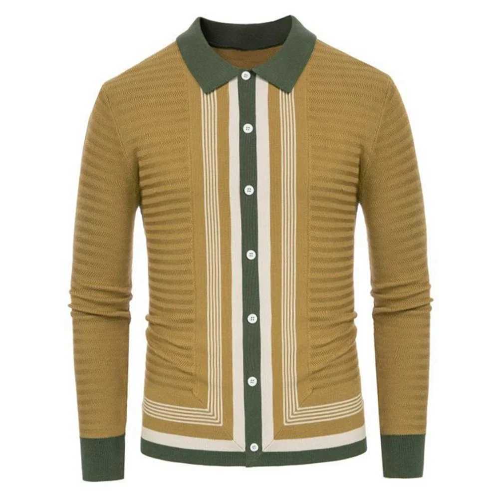 Mens Knitted Long Sleeve Polo Shirts Casual Slim Business Polos Men Turn Down Button Leisure Knitwear Autumn Streetwear Shirts X250213
