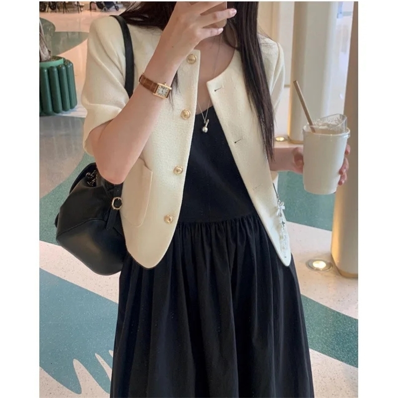 Plus Size Chic Korean Style Tweed Short Sleeve Jacket For Plus Size Women Fashionable and Elegant Spring Autumn 1D Chic 250122