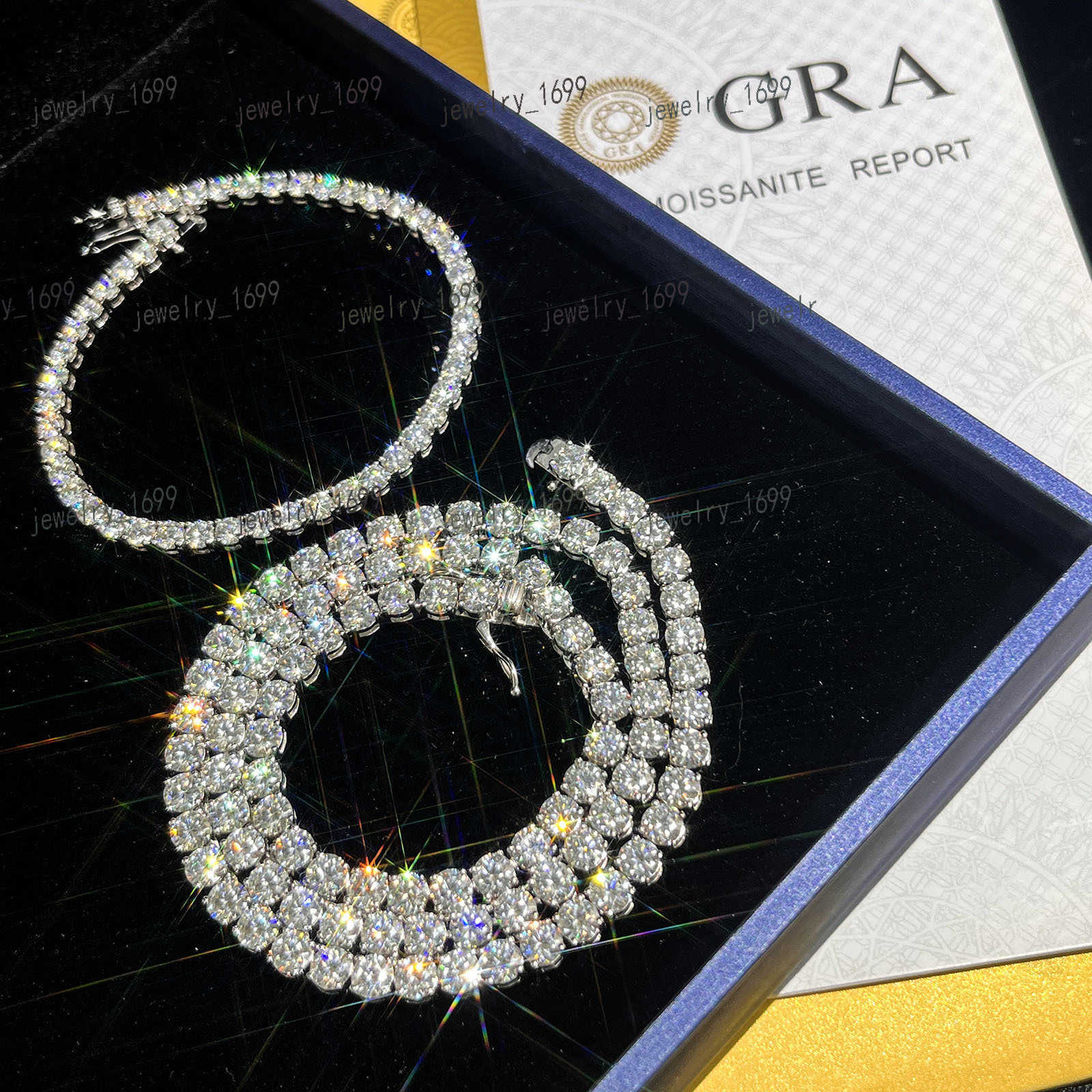 Provence gem 925 sterling silver 3mm 18 real moissanite diamond tennis necklace and bracelet set for mens and womens