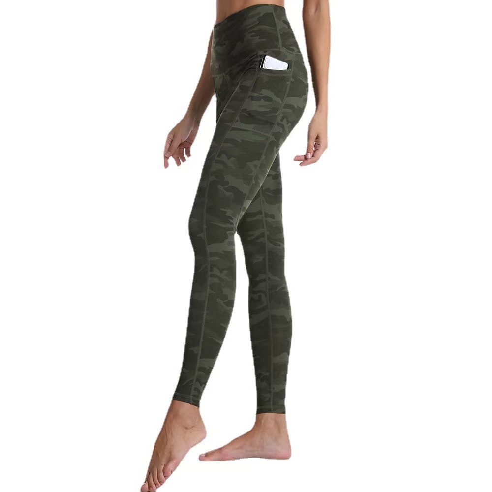 Women yoga pants ruffled pocket camouflage print hip lift high waist sports leggings Jogging tights