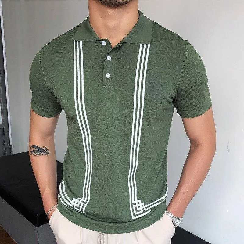 Summer Clothing Mens Luxury Knitted Short Sleeve Polo Shirt Retro Lapel Button-down Patchwork Fashion Business Leisure Knitwear X250213