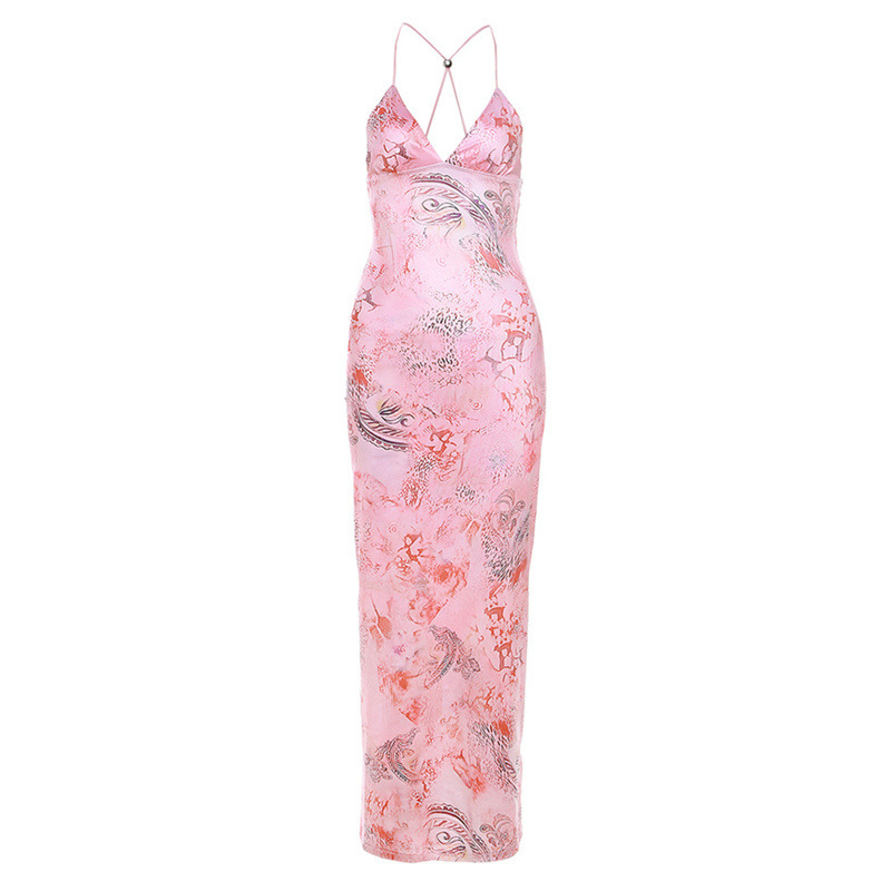 Casual Dresses Sexy Club Wear Backless Butterfly Maxi Dress Bodycon Summer Sexy Party Print Halter Dresses For Women 2024