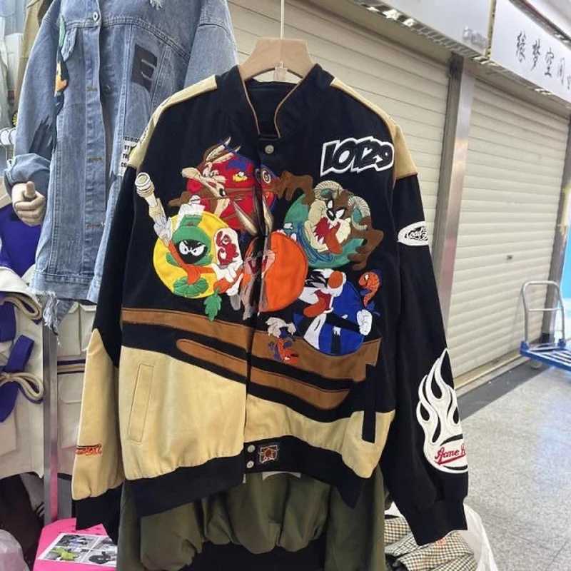 Cartoon Embroidery Bomber Jacket Harajuku Hip Hop Tide Baseball Uniform Autumn Winter Coat Warmth Mens Womens Motorcycle Suit X250213