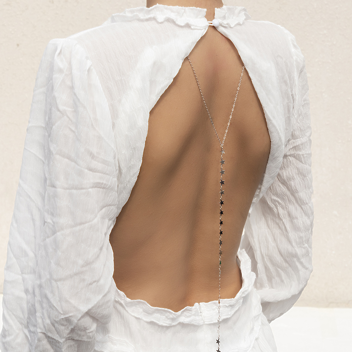 fashion Wind minimalist handmade metal necklace women's bikini chest geometric star tassel spicy girl back chain