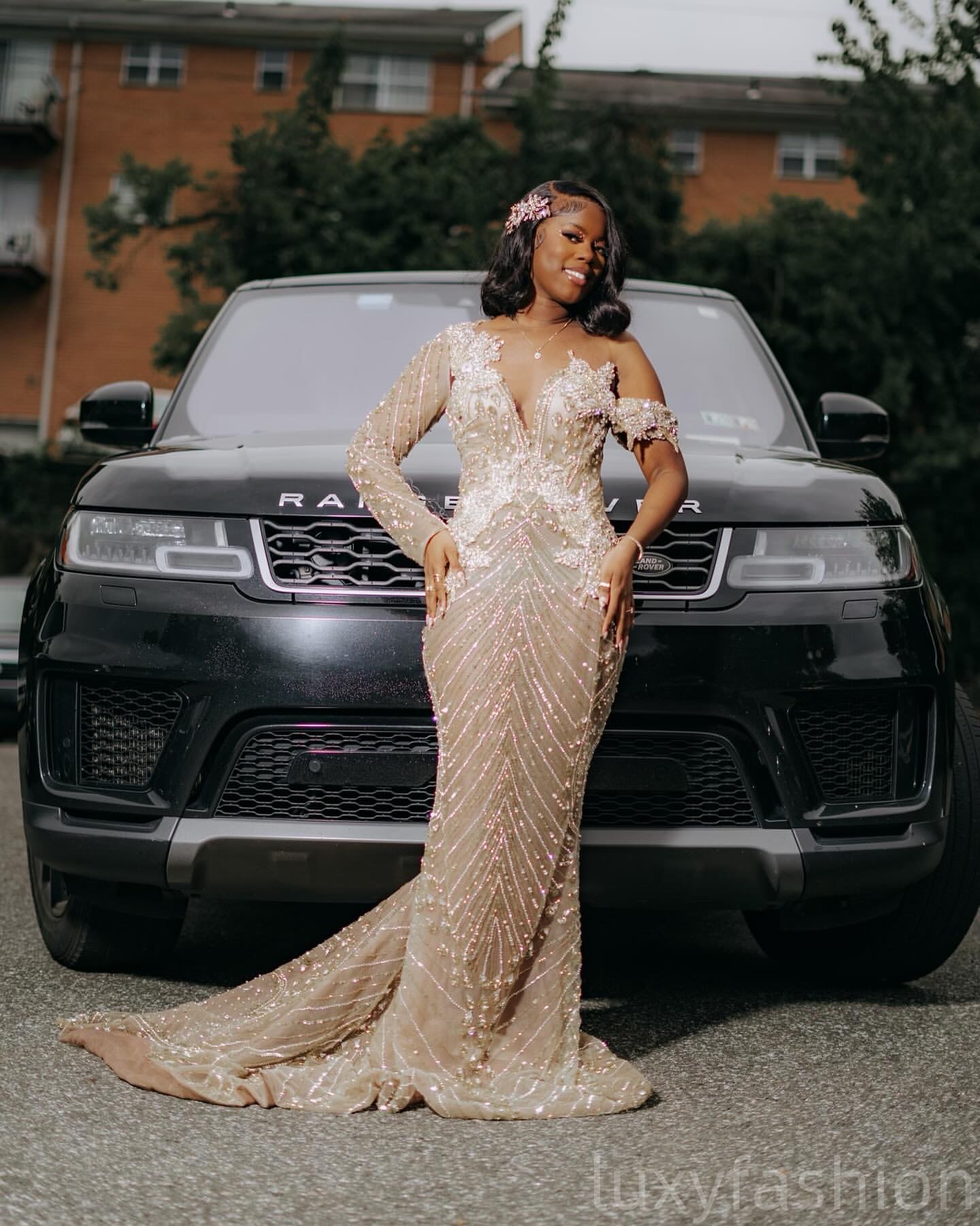 Aso Ebi 2025 Champagne Illusion Mermaid Prom Dresses Crystals Full Sleeves Evening Formal Party Second Reception Birthday Gowns Dress For Special Occa