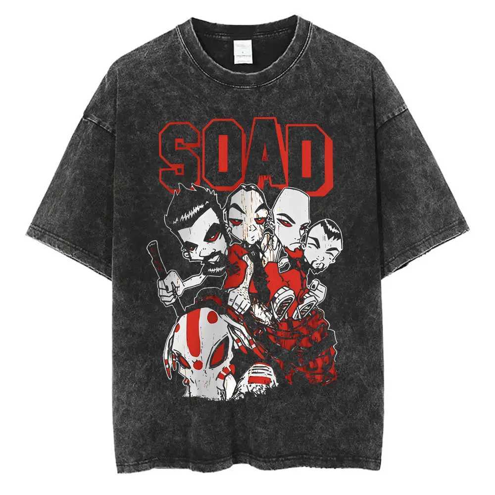 Washed Vintage System of A Down SOAD Graphic Tshirt Men Rock Alternative Metal Music T-shirts Male 90s Gothic Oversized T Shirts X250313
