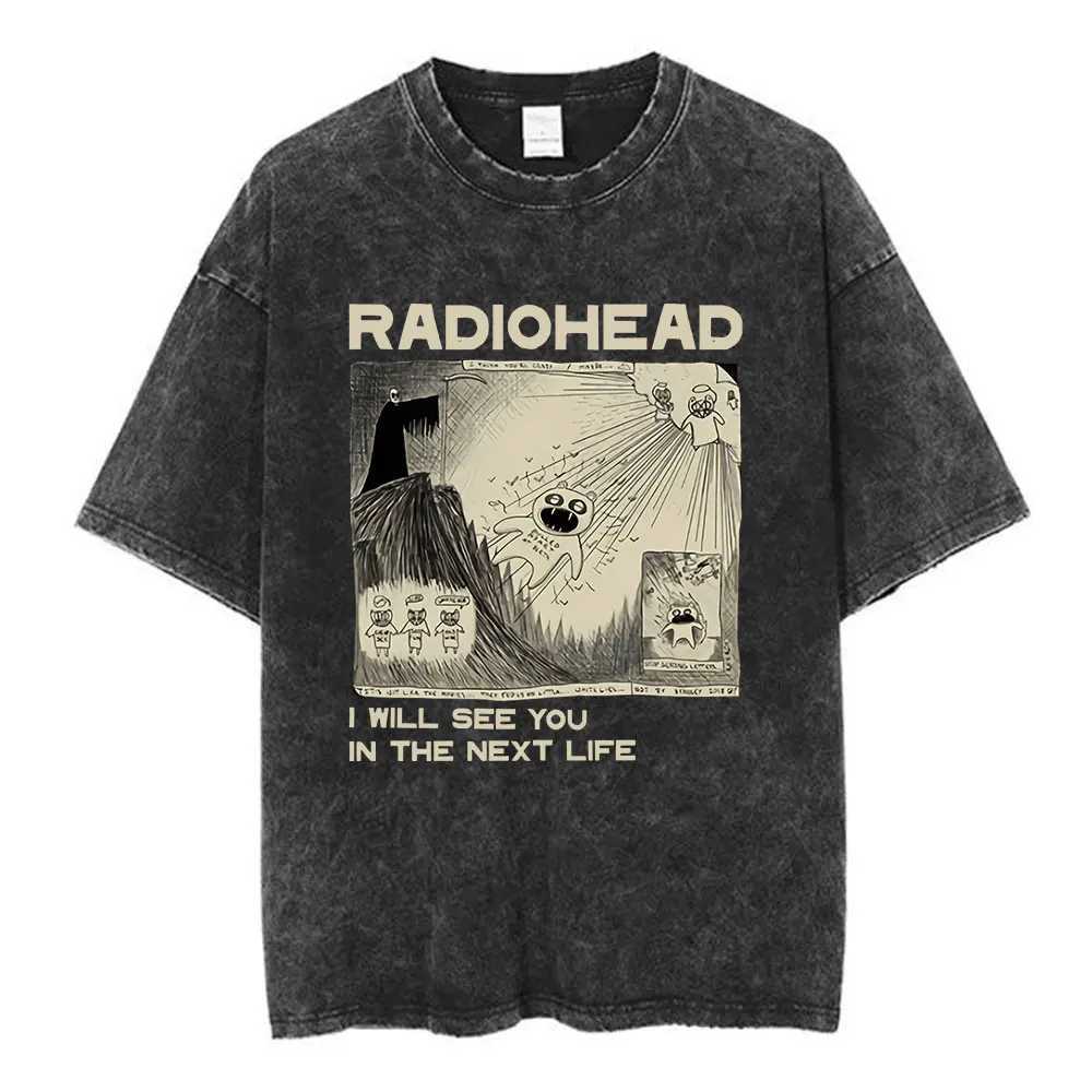 Radiohead Rock Band Washed Cotton T Shirt Men Women Hip Hop Music T Fashion Short Slve Tshirt Summer Oversized T-shirts Tops X250528