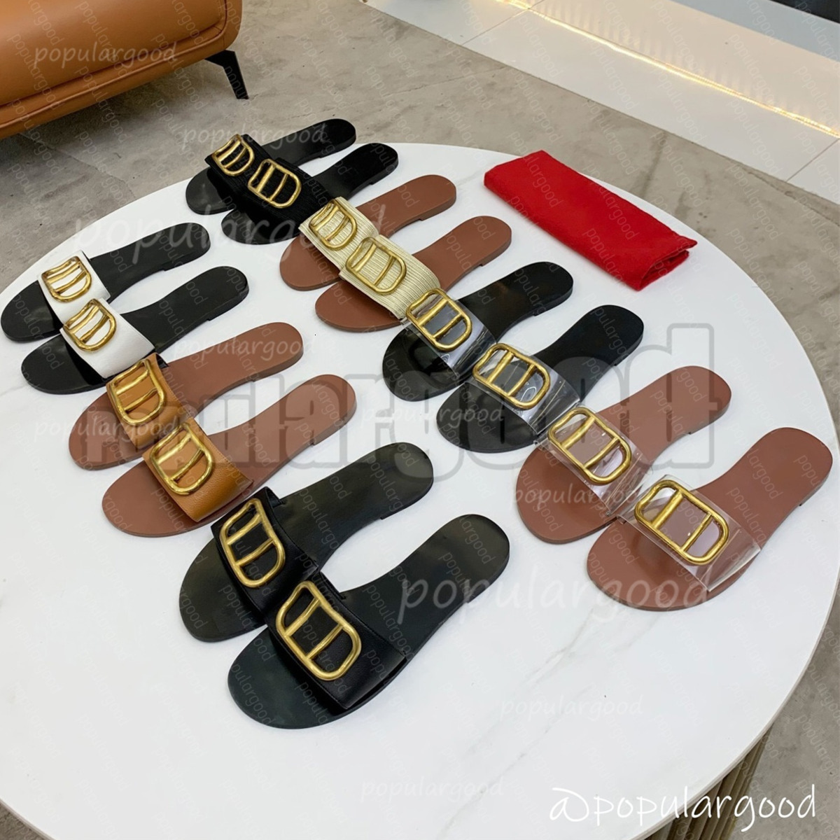 Metal Buckle Women Sandals Designer Slippers Summer Womens Flat Beach Sandal Luxury Ladies Cool Slides Shoes