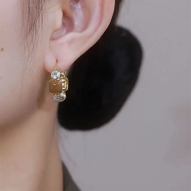 Exquisite Brown Zircon Unique n Womens Earrings Fashion Personalization Daily Accessories Party Jewelry Birthday Gifts 250210