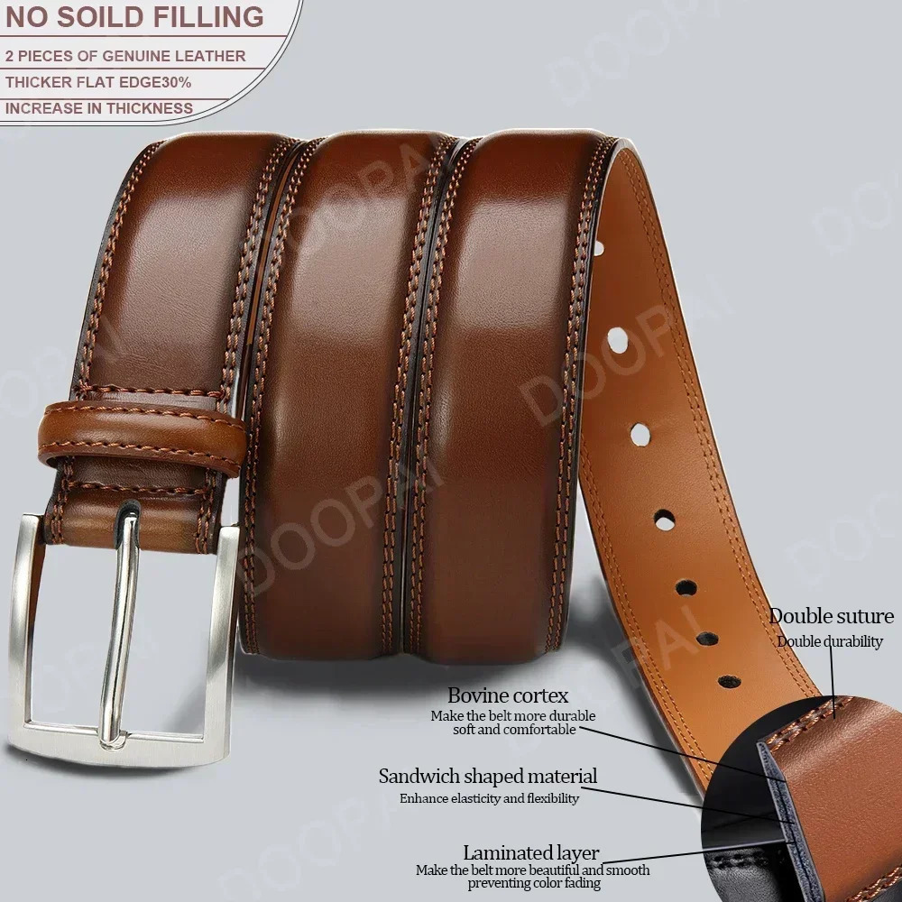 Men Belts High Quality Genuine Leather LONG Large Pin Buckle Metal Automatic Male Strap 250114
