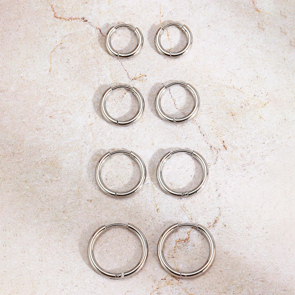 Stainless Steel Earrings 4Pairs8Pcs Scriptures Simpler Smooth Circle Suits Small Hoop For Women Jewelry Fashion Gifts 250210