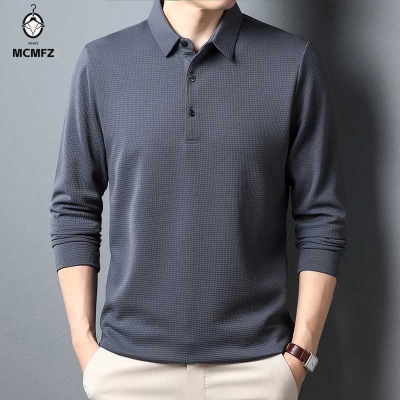 Mens Business Casual Polo Long Sleeve T-shirt Summer Comfortable Solid Cotton Top X250213