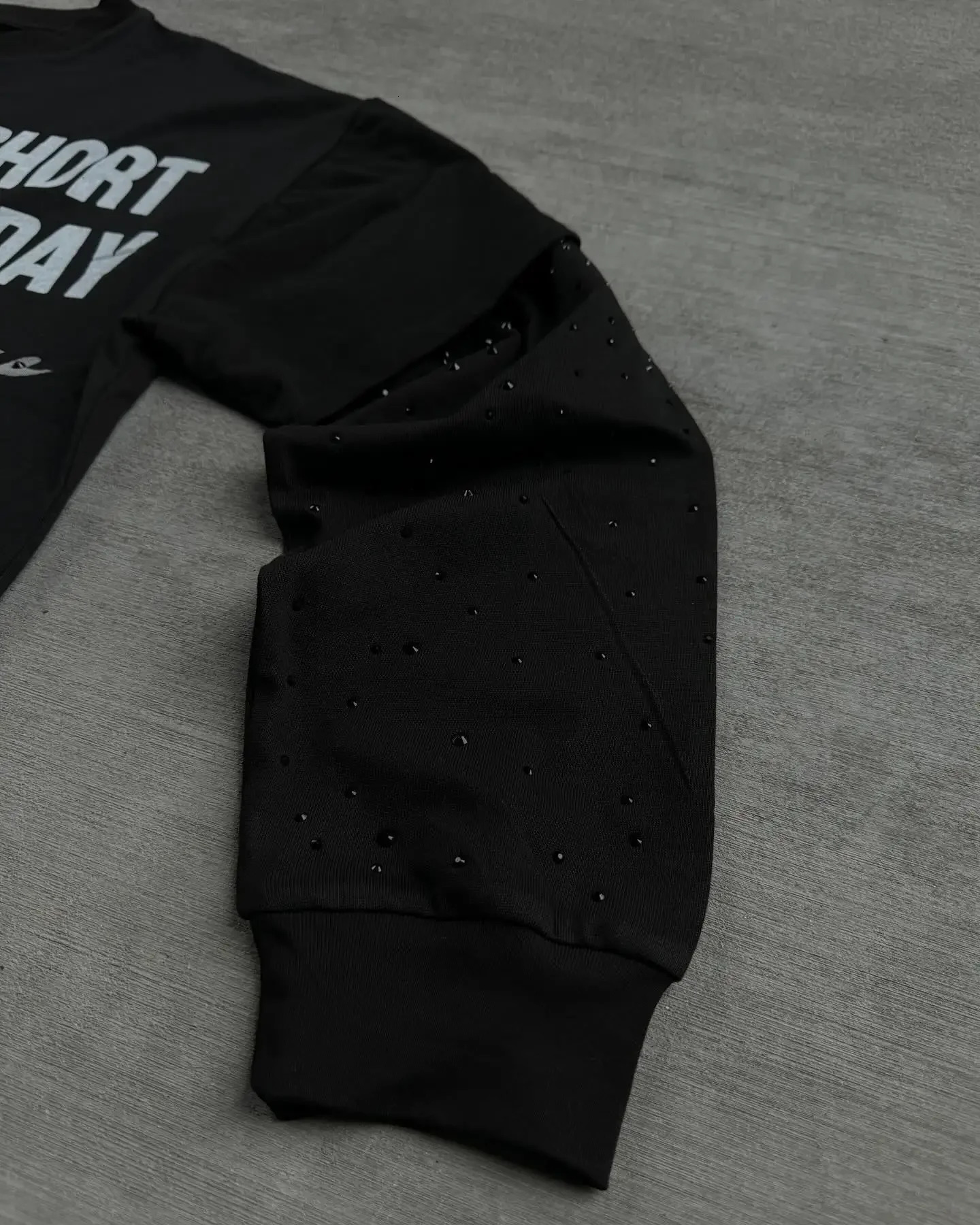 T Shirt Y2K Clothes Hip Hop Letters Retro Double Layer Rhinestone Oversized TShirt Men Women Round Neck Cotton Long Sleeve Tops 250206