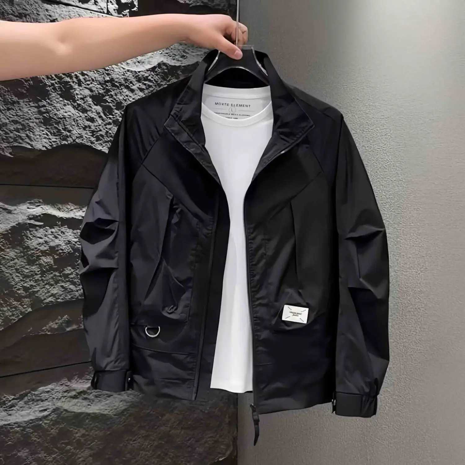 Mens autumn jacket casual simple fashion paradigm stand collar jacket new white jacket X250213