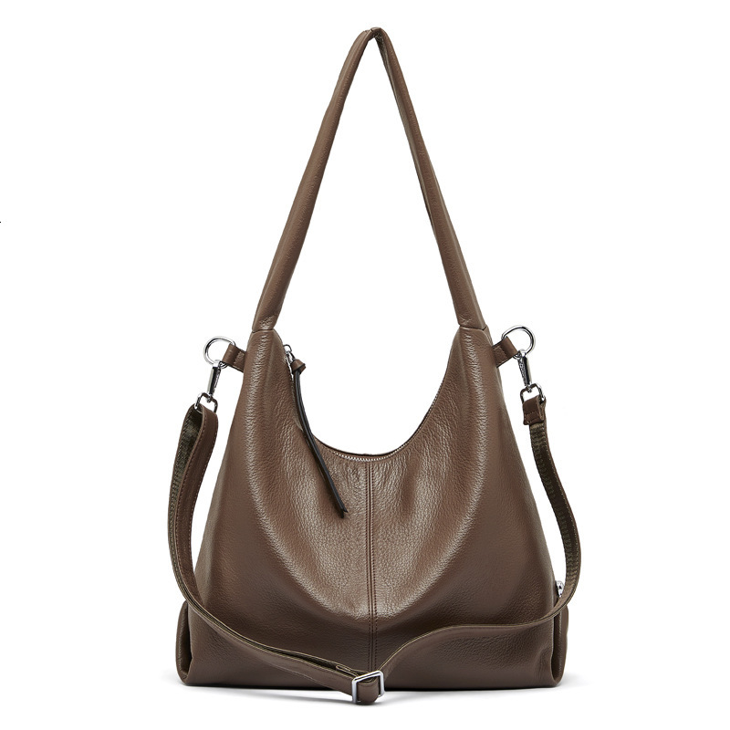 Bag Real Leather Large Capacity Stylish New Korean Version Trendy Fashion Solid Color Casual Commuting Shoulder Tote Women's Bag