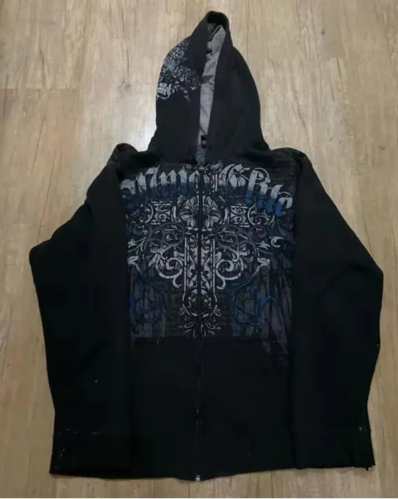 American Fashion Joker Goth Printed Zipper Hoodie Men Street Hip Hop Loose Fleece Thicking Sweatshirt Couple Casual Punk Hoodie 250210