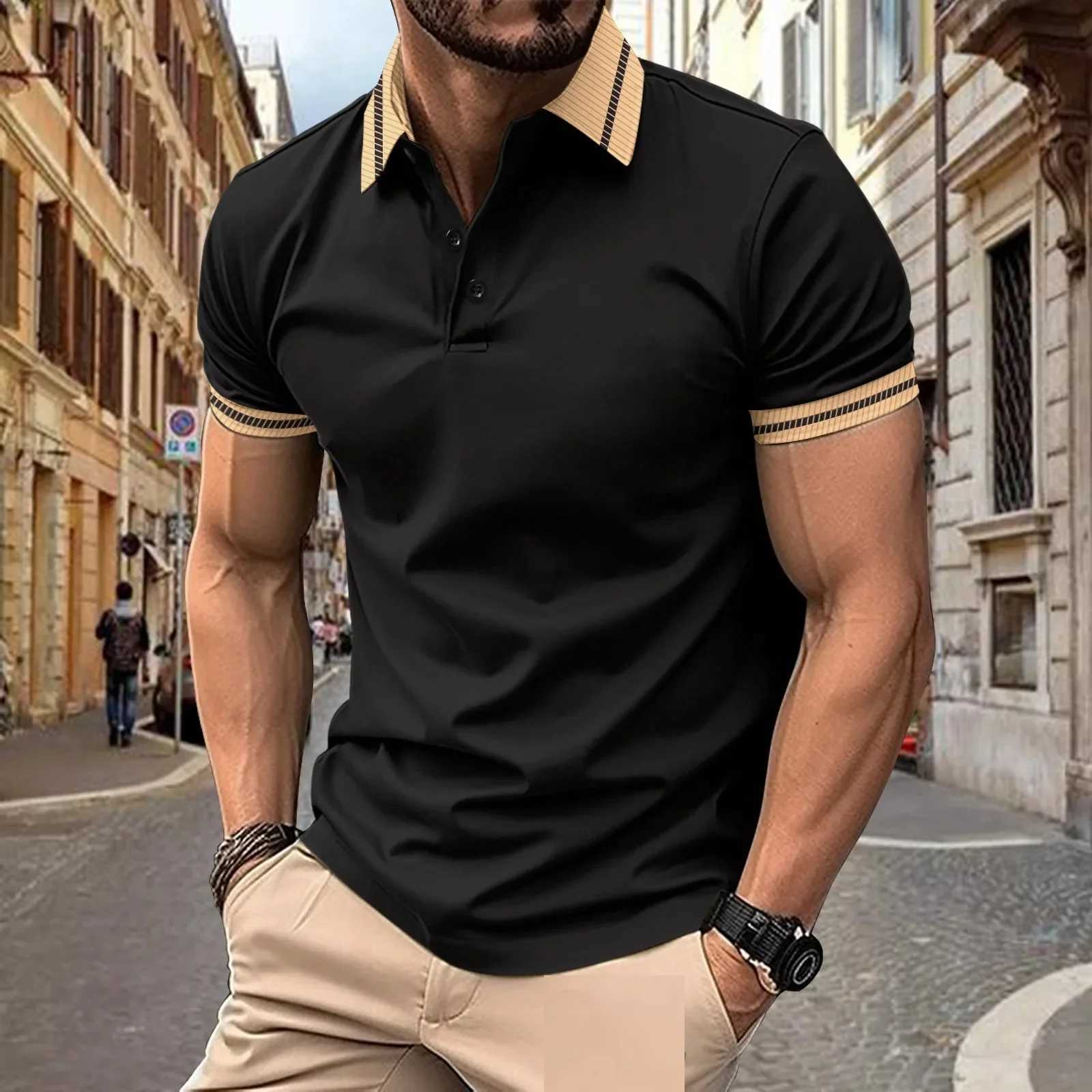 Mens new summer casual short sleeved button up collar solid color short sleeved breathable classic polo shirt mens clothing X250213