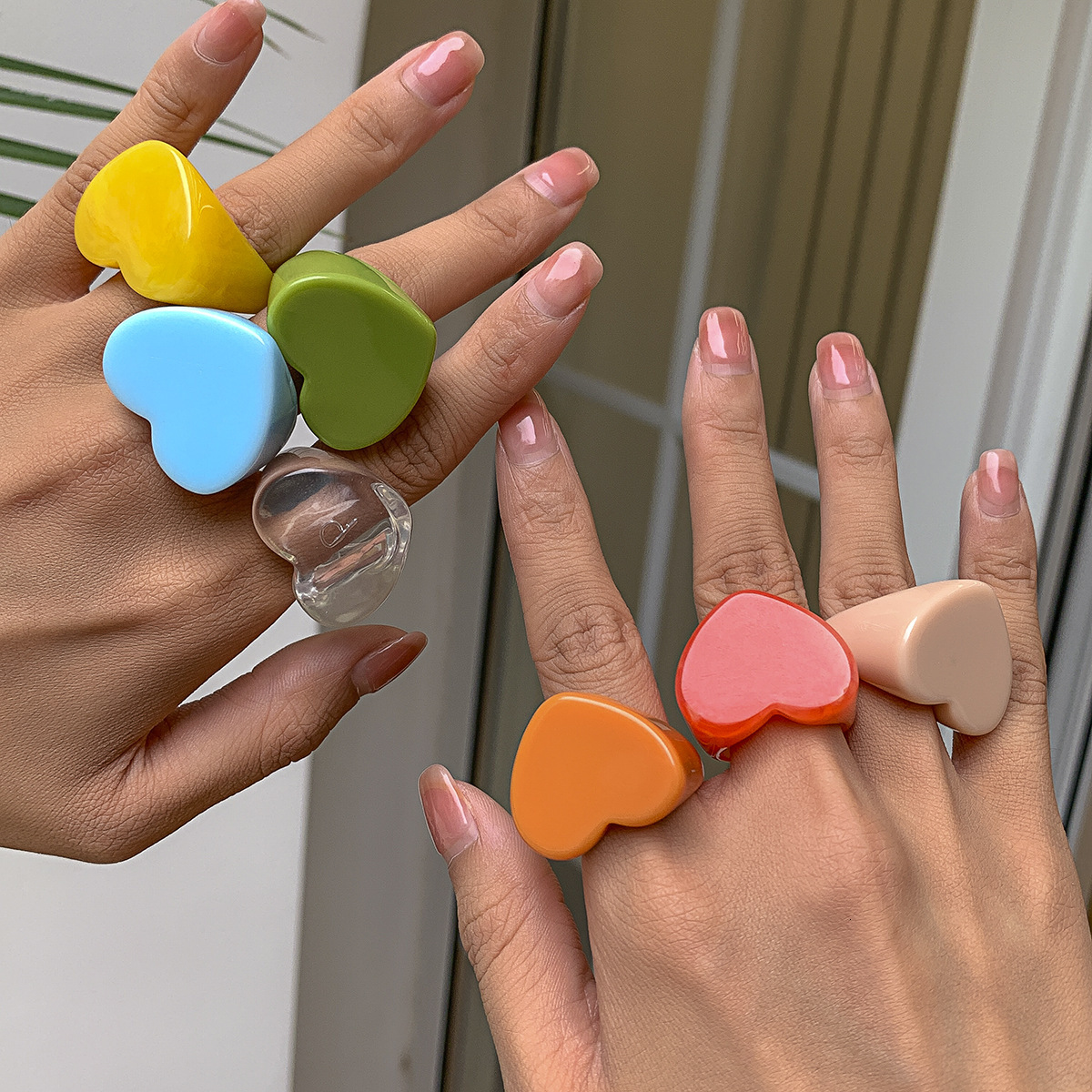 fashion Jewelry Heart shaped Candy Color Wide Edge Simple designer Plain Colorful Love Ring