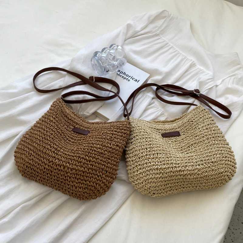 Womens Summer Str Crossbody Bag Wen Beach Holiday Shopping Woven Shoder Handbag Messenger Purses For Wen Bags Y250212