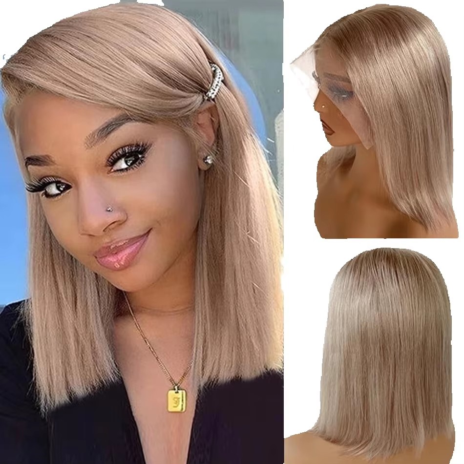 P18/613 Blonde Highlight bone Straight Short Bob Human Hair Wigs 5x5 hd Lace closure Frontal Wig Human Hair For Women