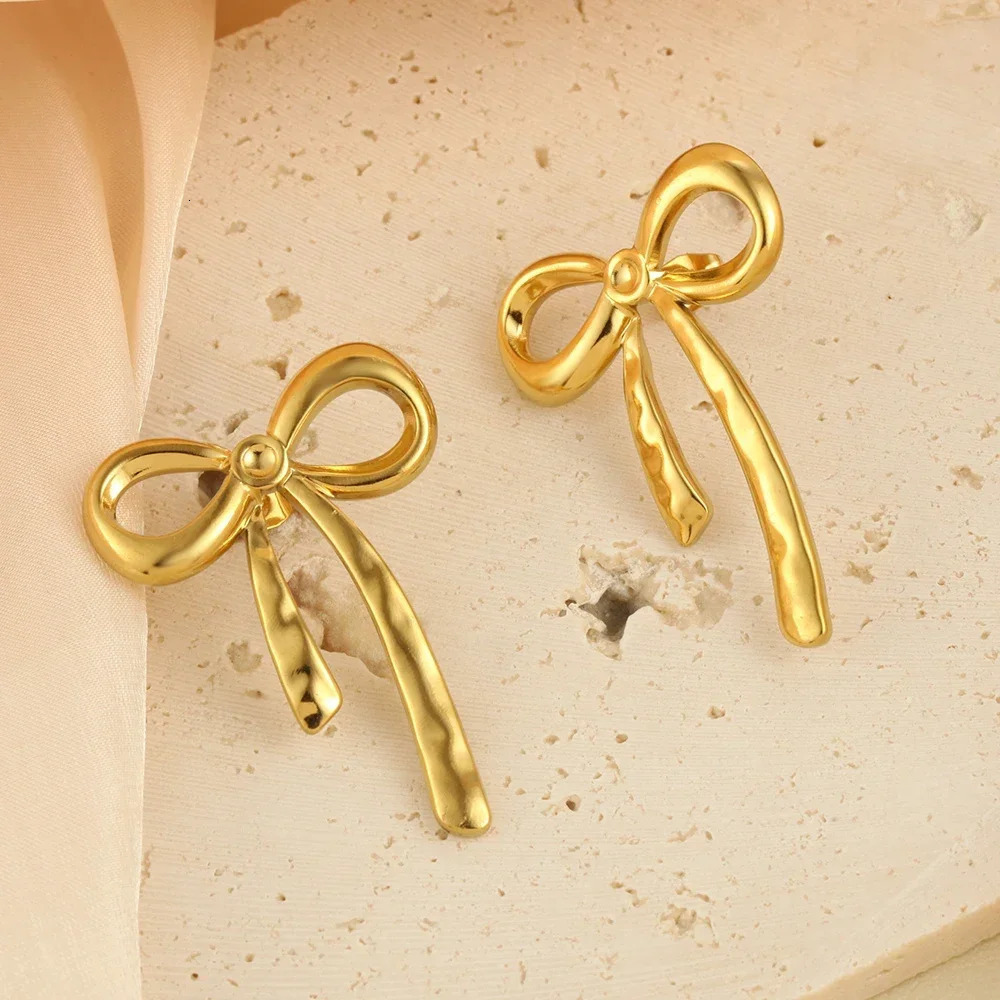 10PCS Highend Stainless Steel Bow Earring Personalized Earrings for Autumn and Winter Versatile Womens y Jewelry 250114