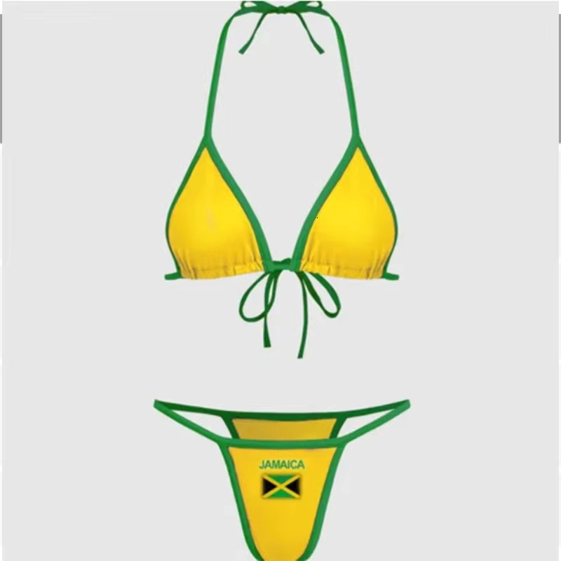 Jamaican Flag Compon Split Bikini Set 2024 Sexy Women's Patch Swimsuit Hot Suit Summer Beachwear Green And Yellow