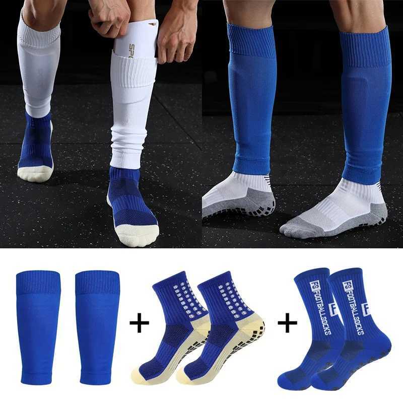 3 Pairs Set Men Grip Soccer Socks and Knee Pads Calf Sleeves Adult Youth Non Slip Leg Shin Guards for Basketball Football SportsXJ250213