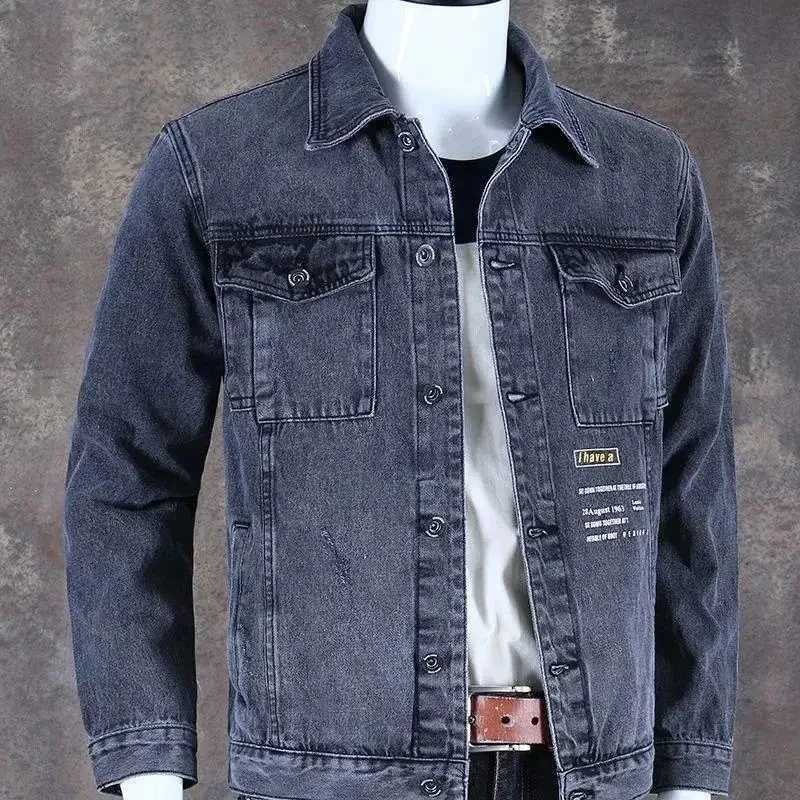 Mens Jean Coats High Quality Cargo Button Mens Denim Jacket One Piece Menswear Fashion Size L Loose Stylish Hot Winter 2024 G X250213