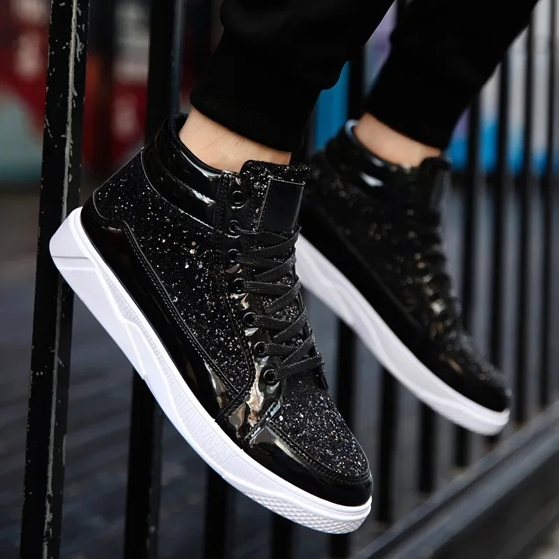 Man High Top Sneakers Glitter Men Ankle Boots Fashion Non-slip Casual Shoes High Quality Hip Hop Men Boots 2024 250221
