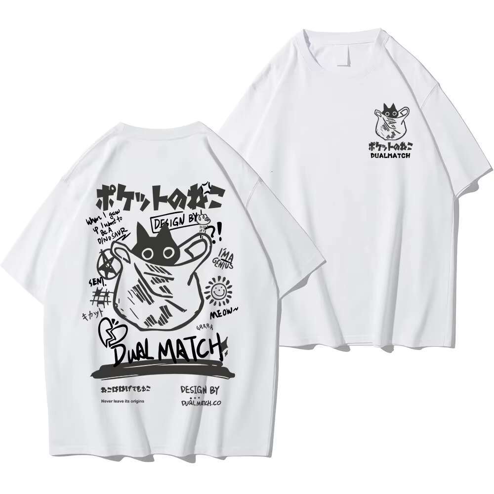 Men's Women's Cartoon 2024 Haruku Kawaii Cat Print Short Sleeve Plus Size T-Shirt Couple Street Loose Clothes Y2k Top