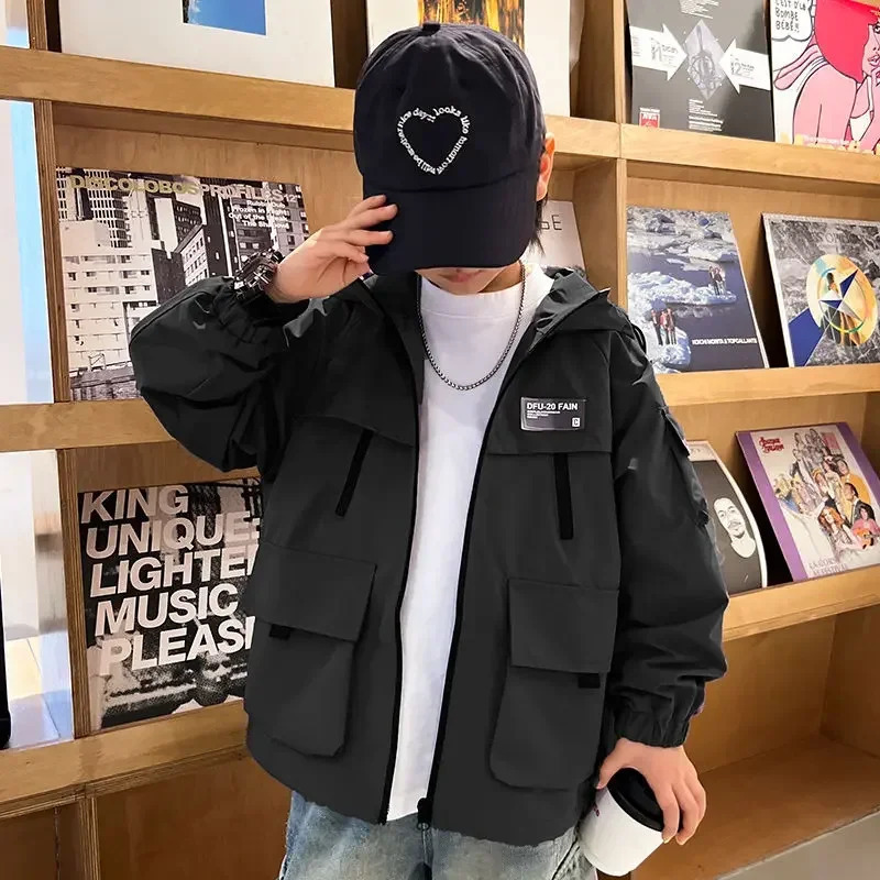 2024 Autumn Girls Boys Casual Windbreak Purple Black Hooded Jacket Baby Kids Children Outerwear Coat 4-14 Yrs Korean Overcoat 250121