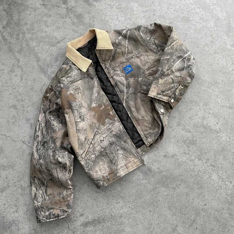 Y2K fashion camouflage men jacket American style street casualwear V neck top vintage pattern men women Harajuku sweatshirt X250213