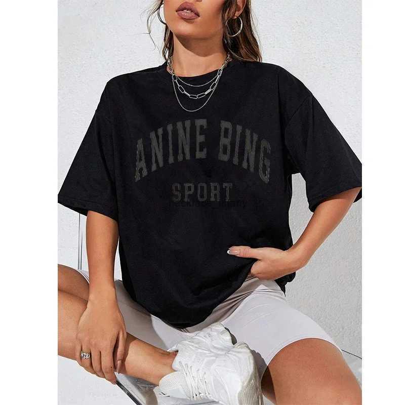 Womens T-Shirt Nine Bing Womens Letter Printing TShirt Casual Round Neck Short sleeved Dress Harajuku Womens Neutral Cotton T-shirt Street Clothing Top