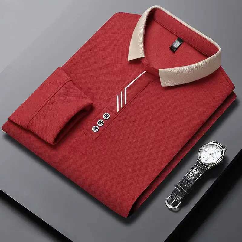 2024 Cotton Long Sleeved M-4XL Autumn and Winter Fashion Brand Lapel Shirt Mens Youth Warm Polo Shirt Top Simple Collar T-shi X250213