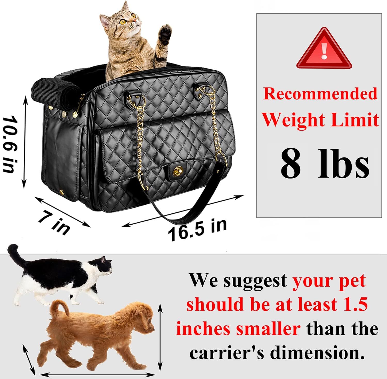 Dog Carrier Handbag with Large Pockets, Double Sided Breathable Mesh,Holds Up to 8lbs Quality PU Leather Pet Carrier, Airline Approved Puppy Carrier f