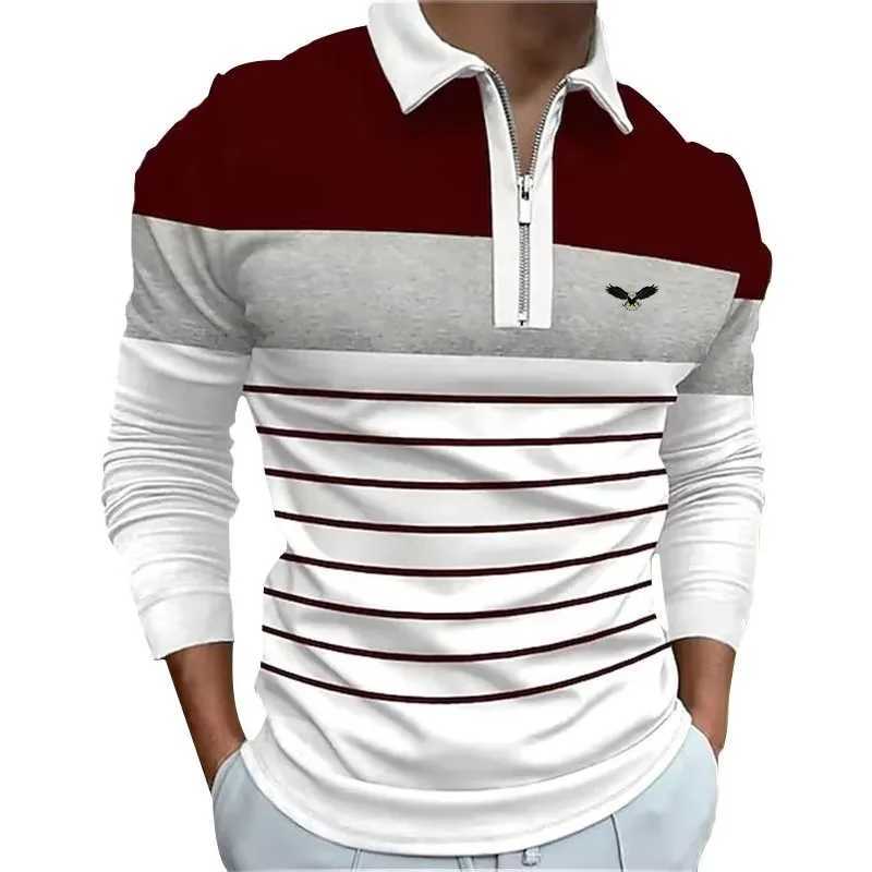 Mens polo shirt zipper shirt long sleeved shirt revolving door outdoor printed clothing fashionable mens clothing X250213