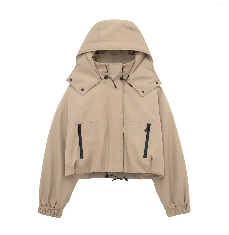 Women's Jackets 2025 Winter Jacket Street Fashionable Hooded Cropped Khaki Drill Solid Color European American Cross-border S
